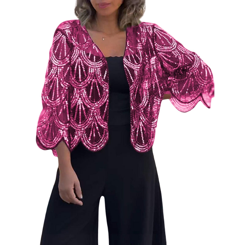 Emily – Kortærmet Casual Cardigan med Pailletter og Perler