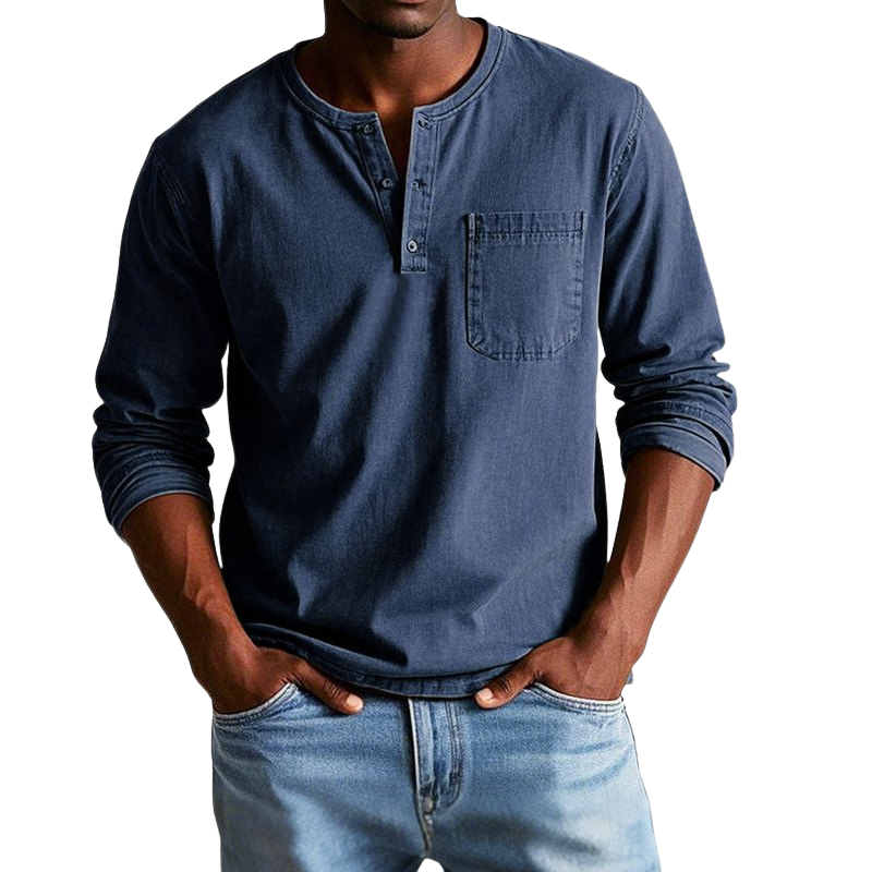 Marvin – Langærmet Skjorte med Rund Hals og Brystlomme