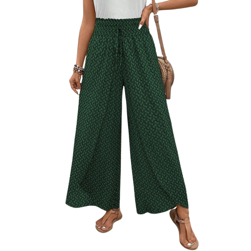 Caitlin – Vide Bukser med Elastisk Talje og Geometrisk Mønster