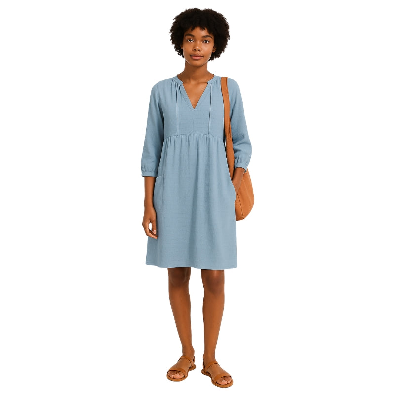 Audrey – Oversized Skjortekjole med V Hals og Sidelommer