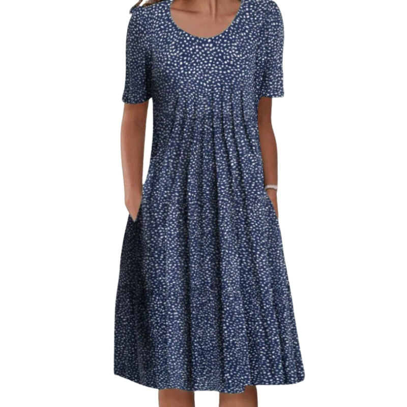 Julia - Blomstret Kjole med Korte Ærmer og Rund Hals