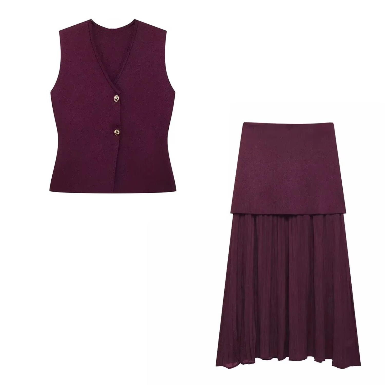 Anna | Sommer Sæt med Strikket Vest og Ankellang Nederdel