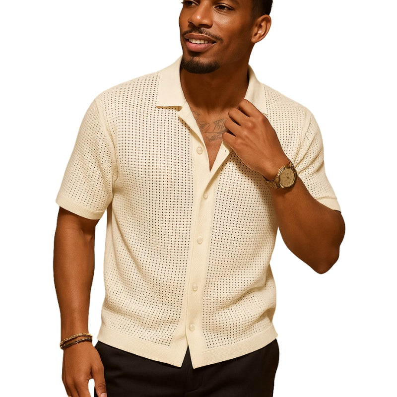 Liam – Knappet Skjorte med Korte Ærmer og Perforeret Design