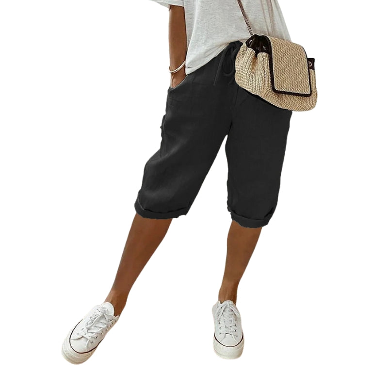 Rachel - Knælange Shorts med Snøre i Taljen og Lommer