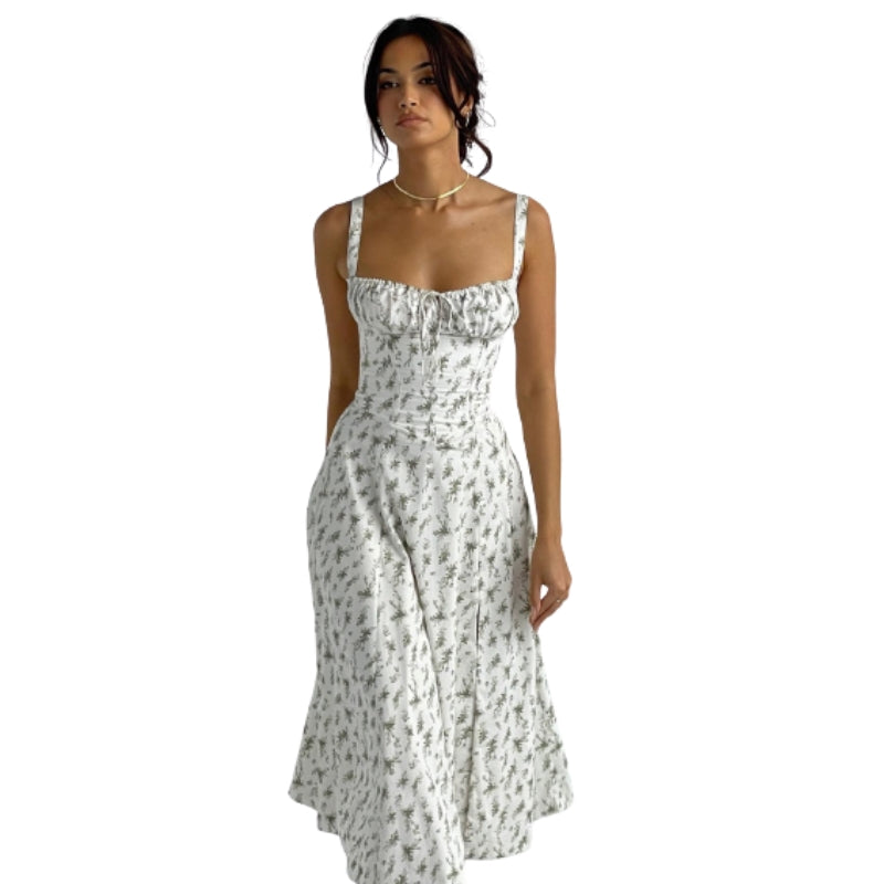 Addison – Ærmeløs Kjole med Høj Talje og Blomsterprint