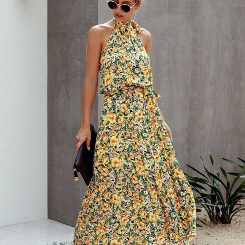 Amara – Ærmeløs Maxikjole med Blomsterprint