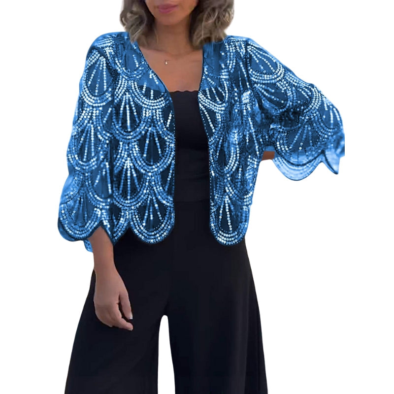 Emily – Kortærmet Casual Cardigan med Pailletter og Perler