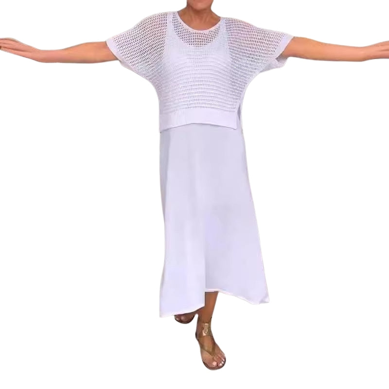 Amelia – To-delt Sæt med Kortærmet Top og Mellemlang Nederdel