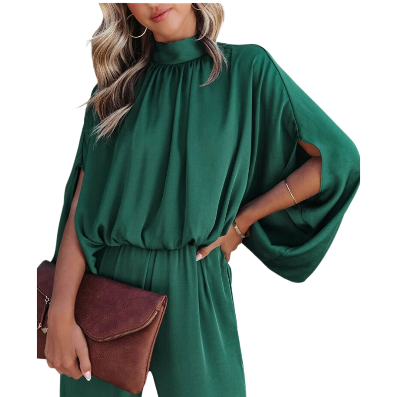 Isabella – Lange Ærmer Jumpsuit med Høj Hals og Vide Ben