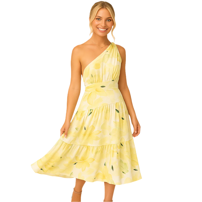 Leena – Énskulder Midikjole med Blomsterprint