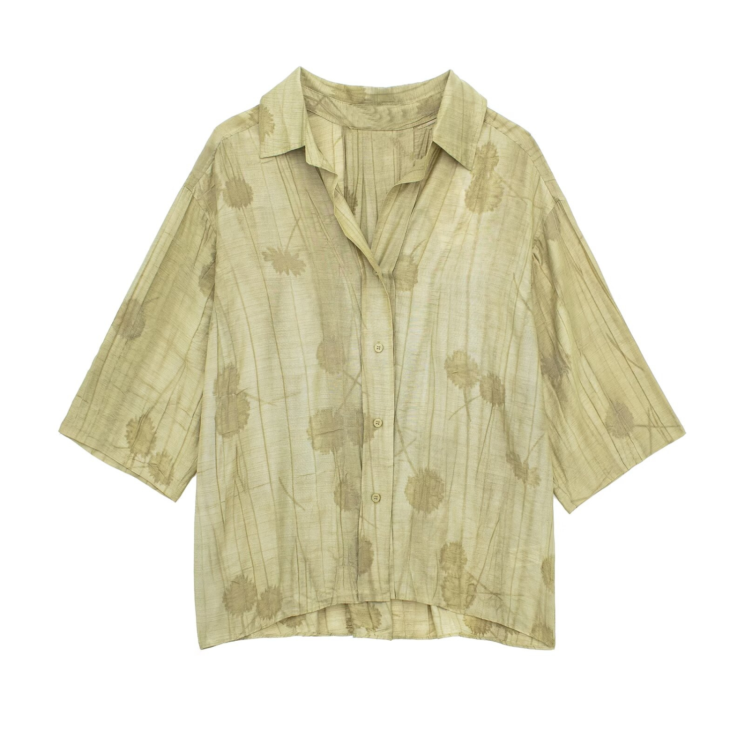 Ida | Sæt med Printet Skjorte og Bukser – Langærmet Skjorte med Revers og Højtaljede Bukser