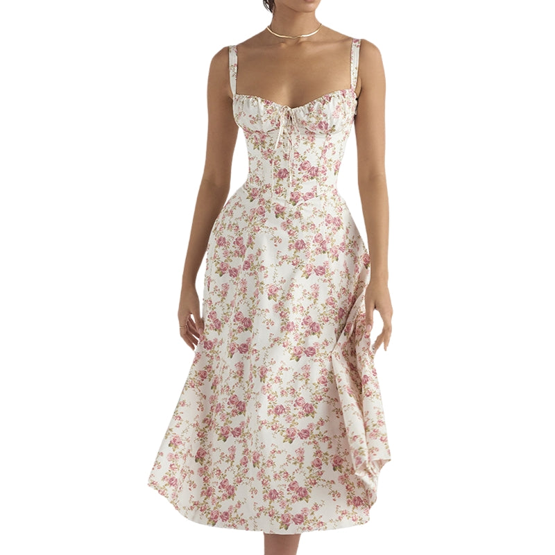 Addison – Ærmeløs Kjole med Høj Talje og Blomsterprint