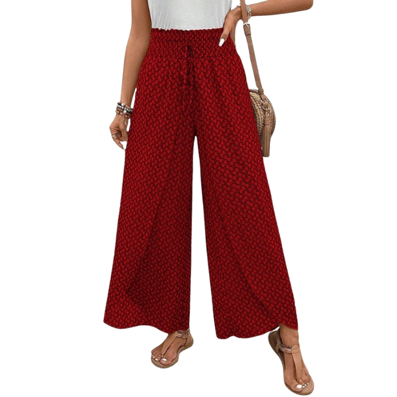 Caitlin – Vide Bukser med Elastisk Talje og Geometrisk Mønster