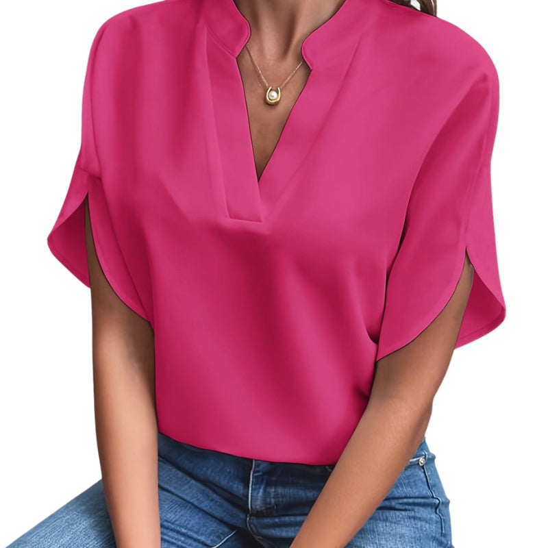 Amelia – V hals Bluse med Korte Ærmer