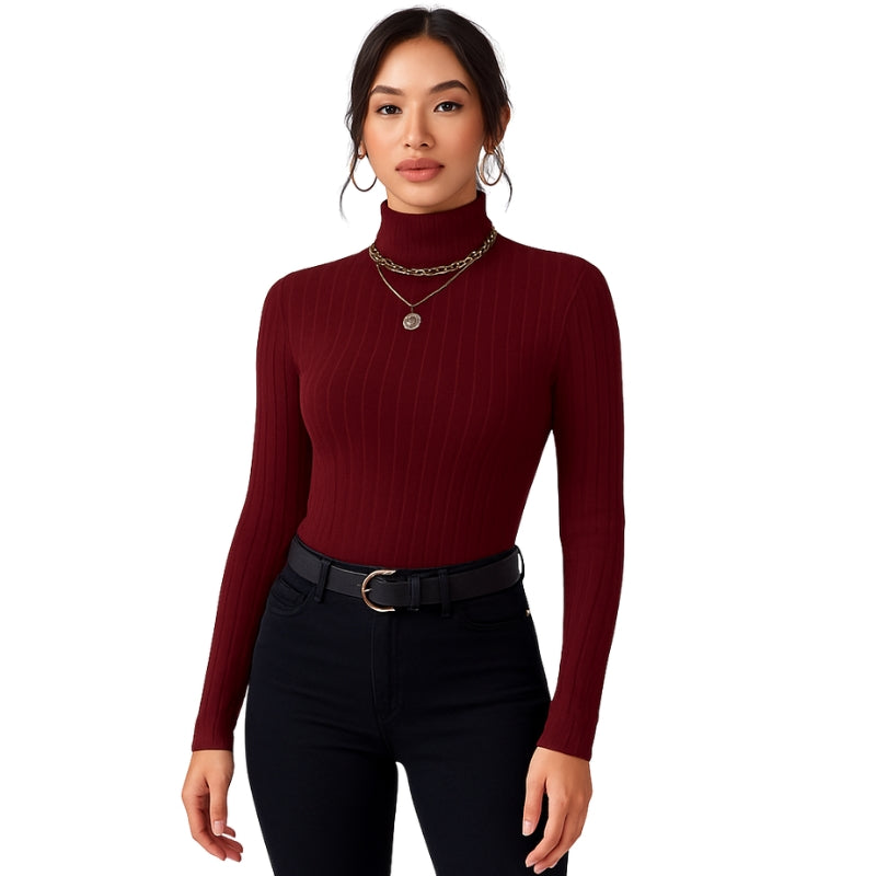Lena – Langærmet Rullekravesweater med Slank Pasform