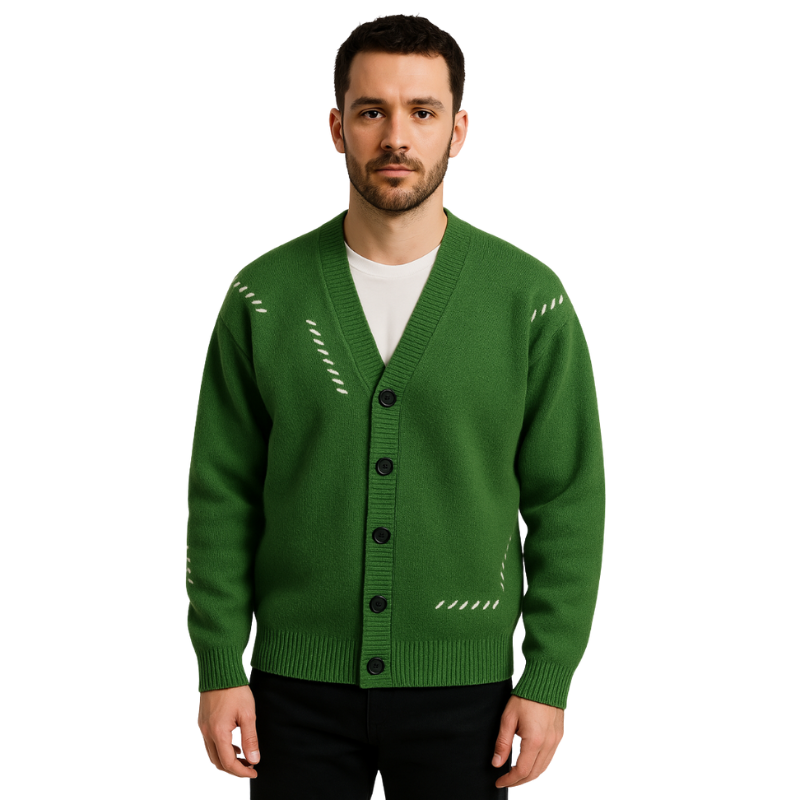 Albert – Langærmet V hals sweater med knaplukning foran