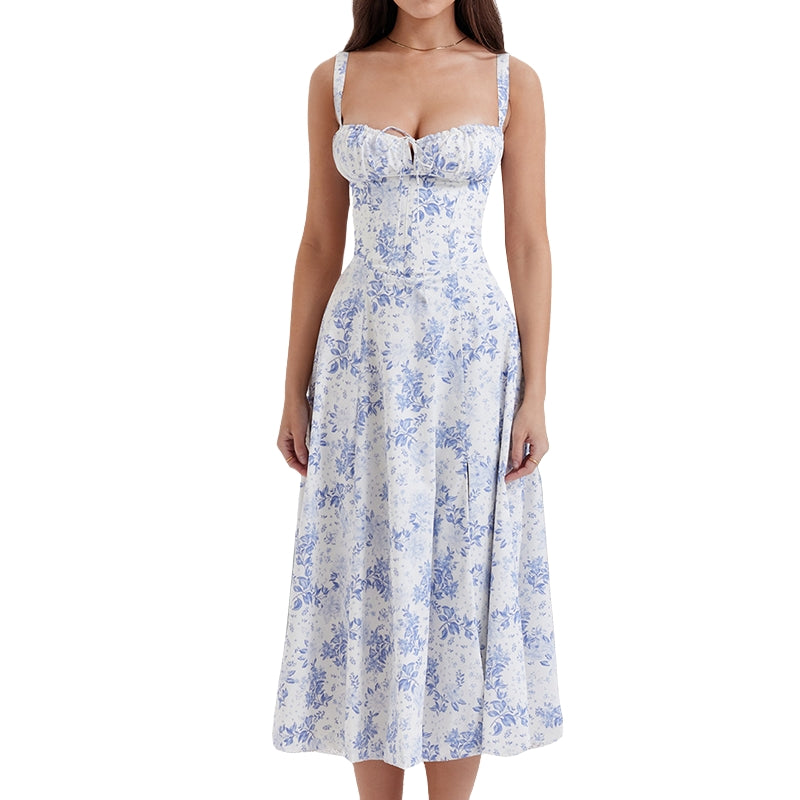Addison – Ærmeløs Kjole med Høj Talje og Blomsterprint