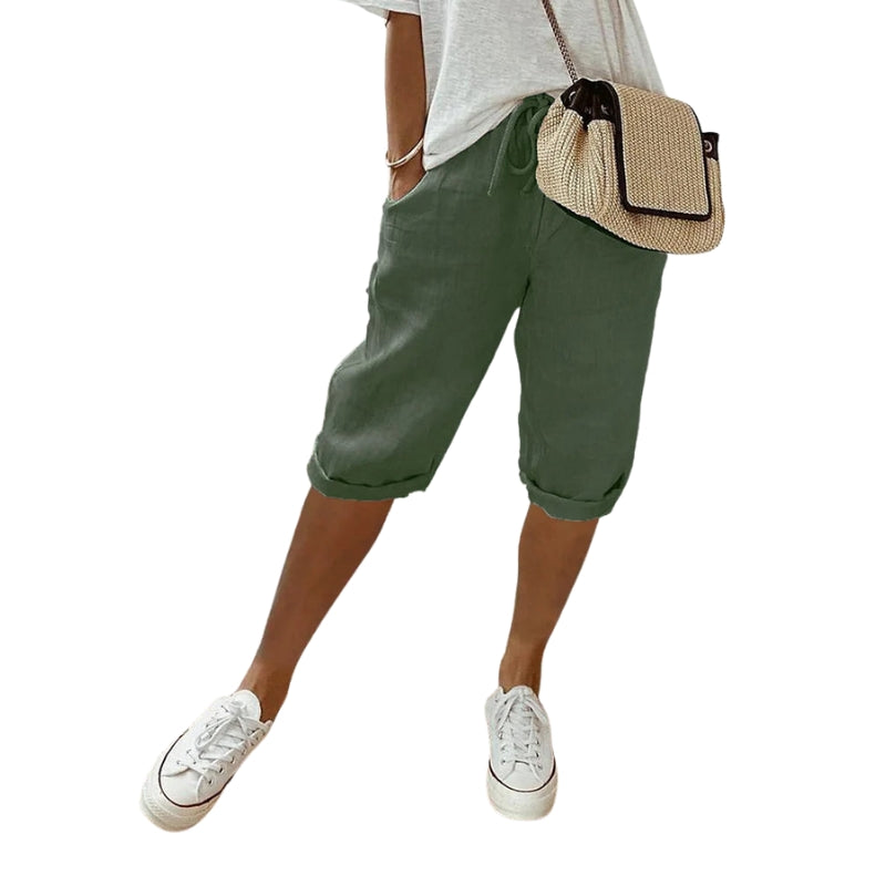 Rachel - Knælange Shorts med Snøre i Taljen og Lommer