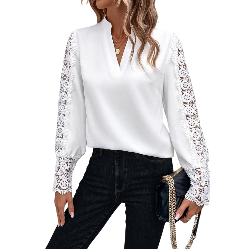 Mia – Elegant Langærmet Bluse med V Hals