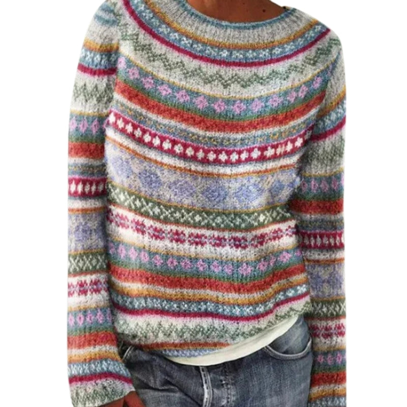 Amelia – Trykt Trøje med Rund Hals og Lange Ærmer