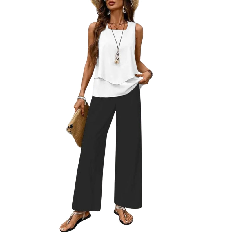 Mira – To-delt Sæt med Kvadratisk Halsudskæring og Planteprint