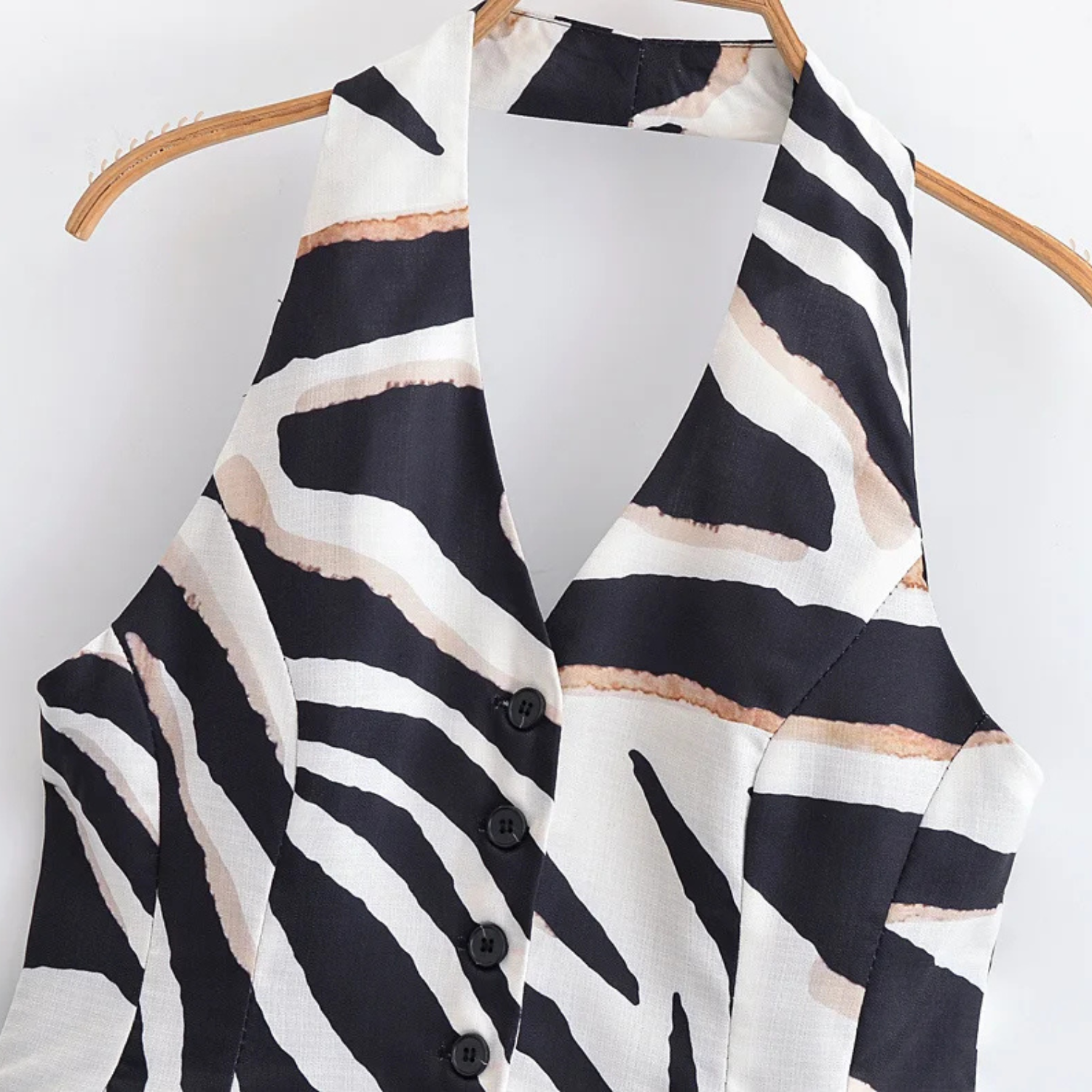 Alma | Buksedragt med Zebra-striber og Rygløs Vest + Højtaljede Bukser