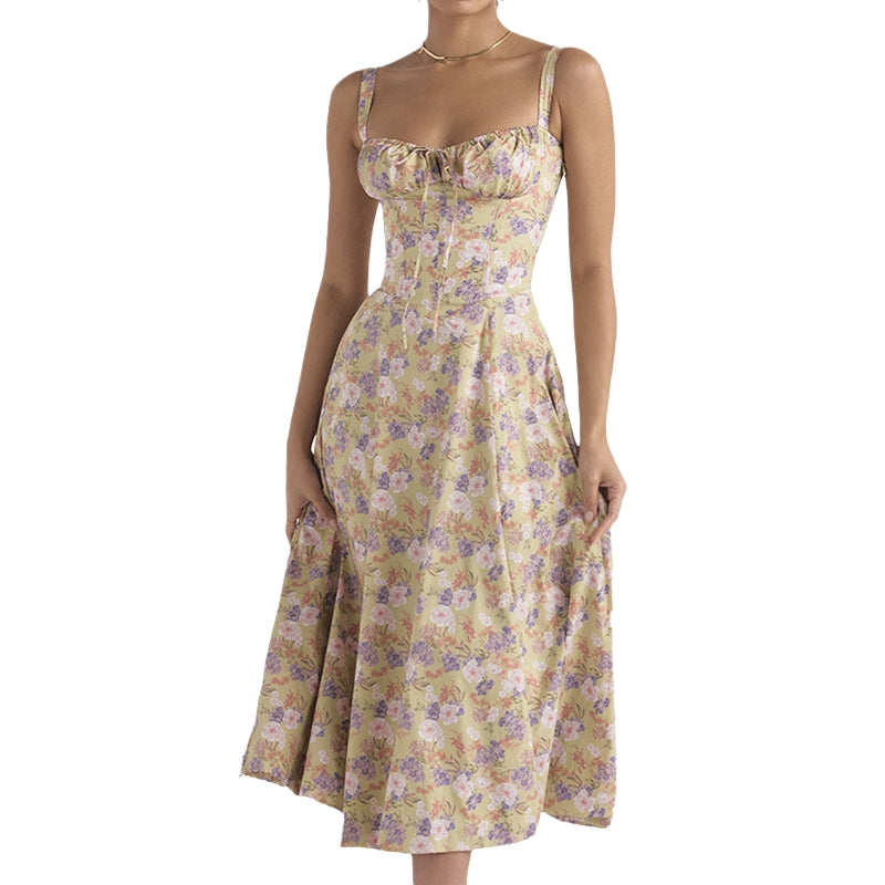 Addison – Ærmeløs Kjole med Høj Talje og Blomsterprint