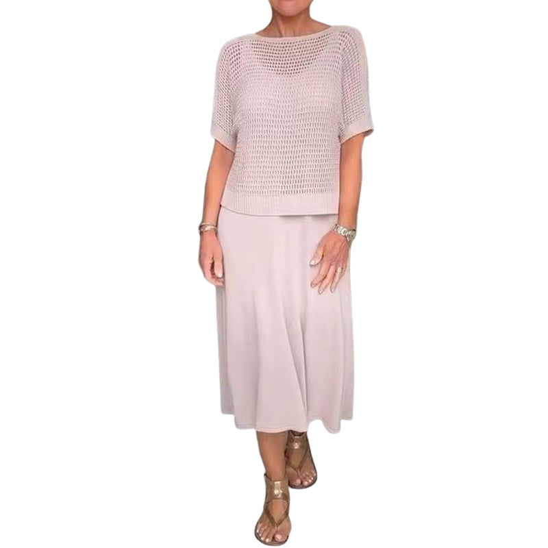 Amelia – To-delt Sæt med Kortærmet Top og Mellemlang Nederdel