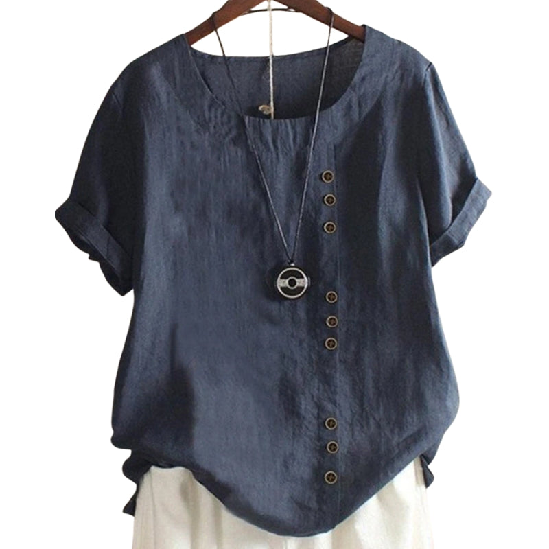 Harper – Klassisk Løs Fit Rund Hals Knap Down Skjorte