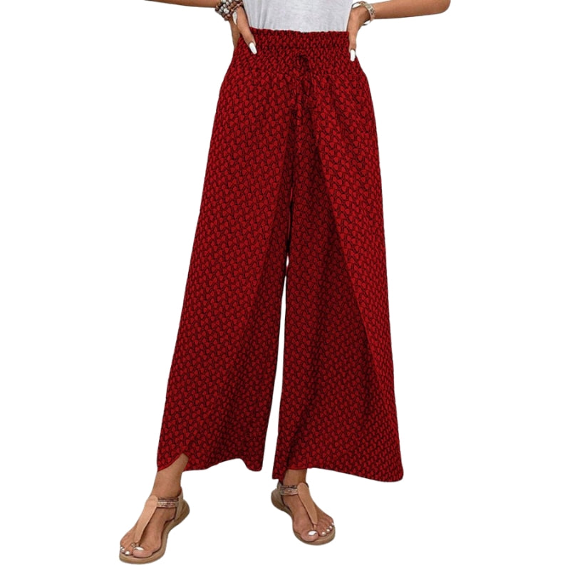 Caitlin – Vide Bukser med Elastisk Talje og Geometrisk Mønster