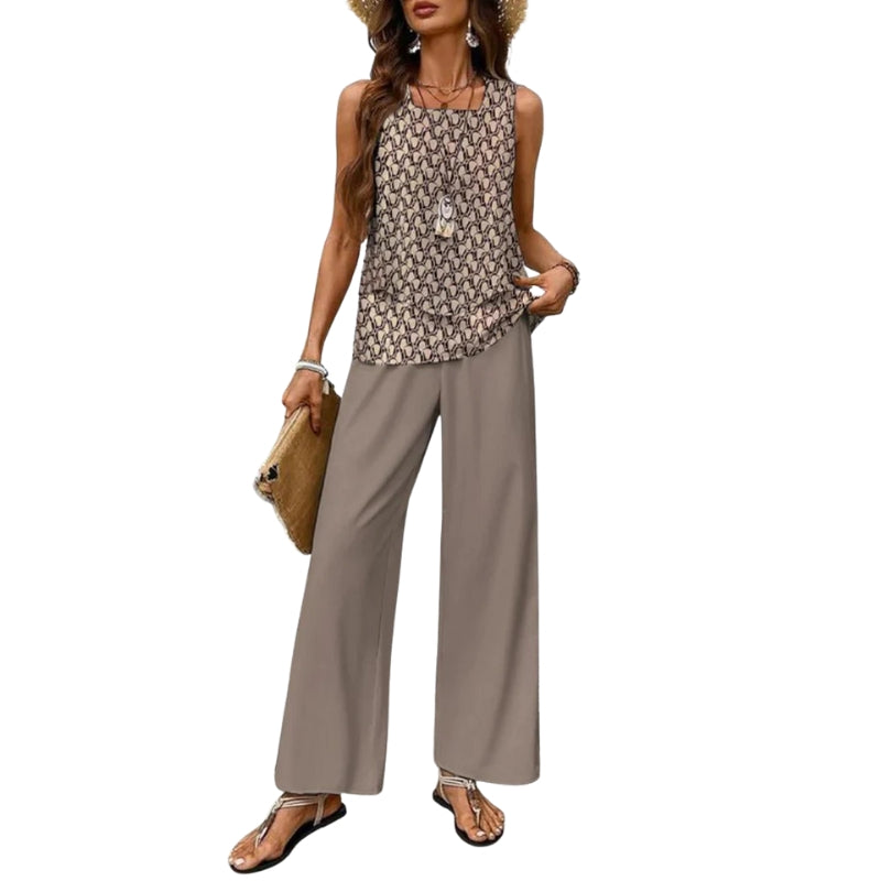 Mira – To-delt Sæt med Kvadratisk Halsudskæring og Planteprint