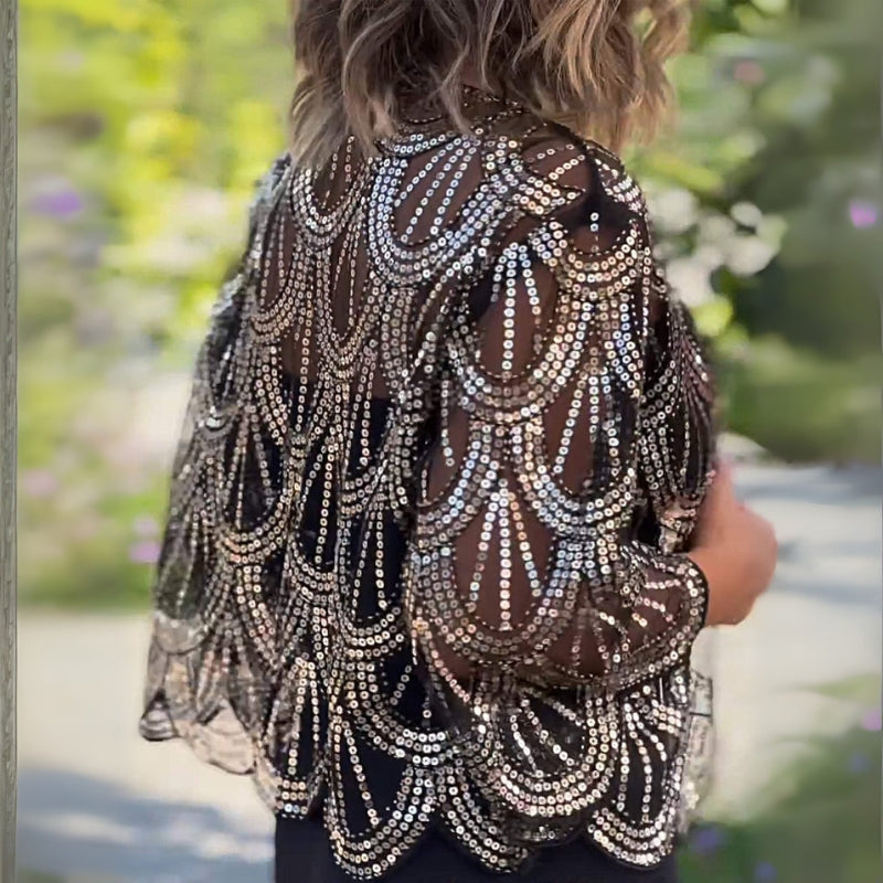 Emily – Kortærmet Casual Cardigan med Pailletter og Perler