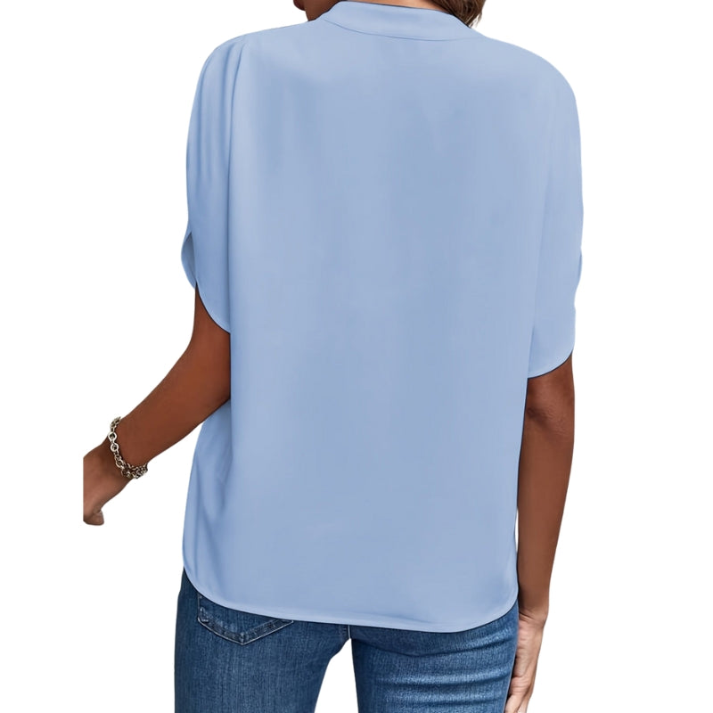 Amelia – V hals Bluse med Korte Ærmer