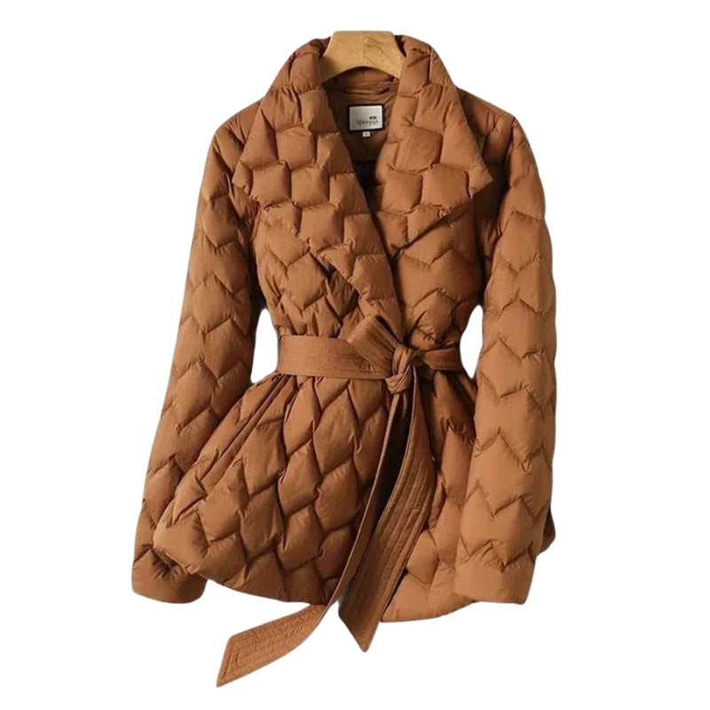 Scarlett – Vatteret Jakke med Ternet Mønster Bælte og Overslag