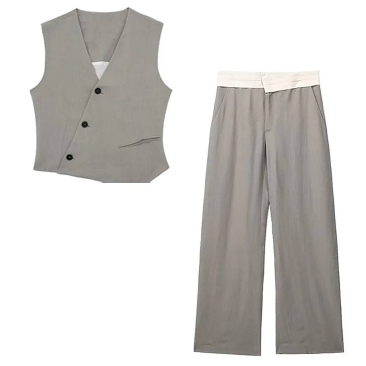 Clara | Forårs Sæt med Ærmeløs Asymmetrisk Vest og Løse Bukser