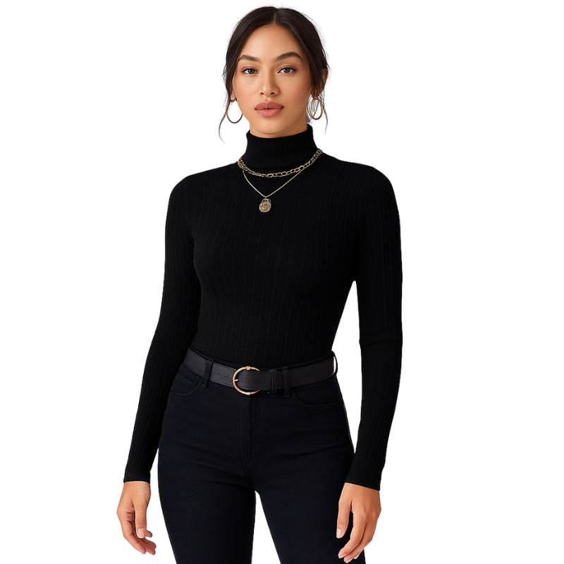 Lena – Langærmet Rullekravesweater med Slank Pasform