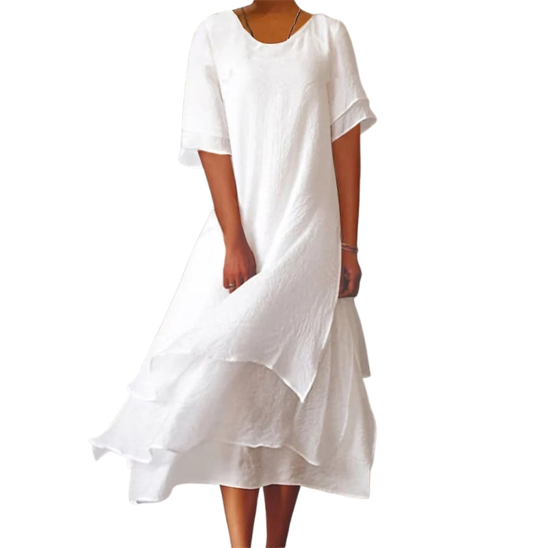 Fiona – Dobbeltlags Kjole med Rund Hals og Korte Ærmer