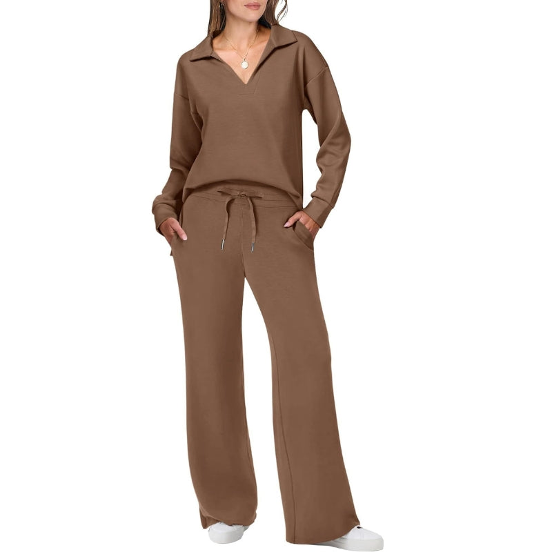 Emilia – To-delt Loungewear-sæt med Langærmet Top og Vide Bukser