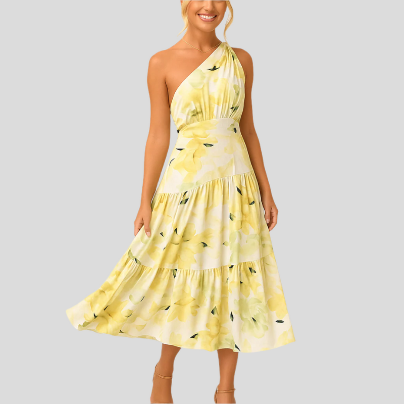 Leena – Énskulder Midikjole med Blomsterprint