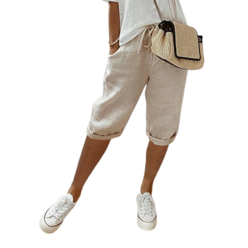 Rachel - Knælange Shorts med Snøre i Taljen og Lommer