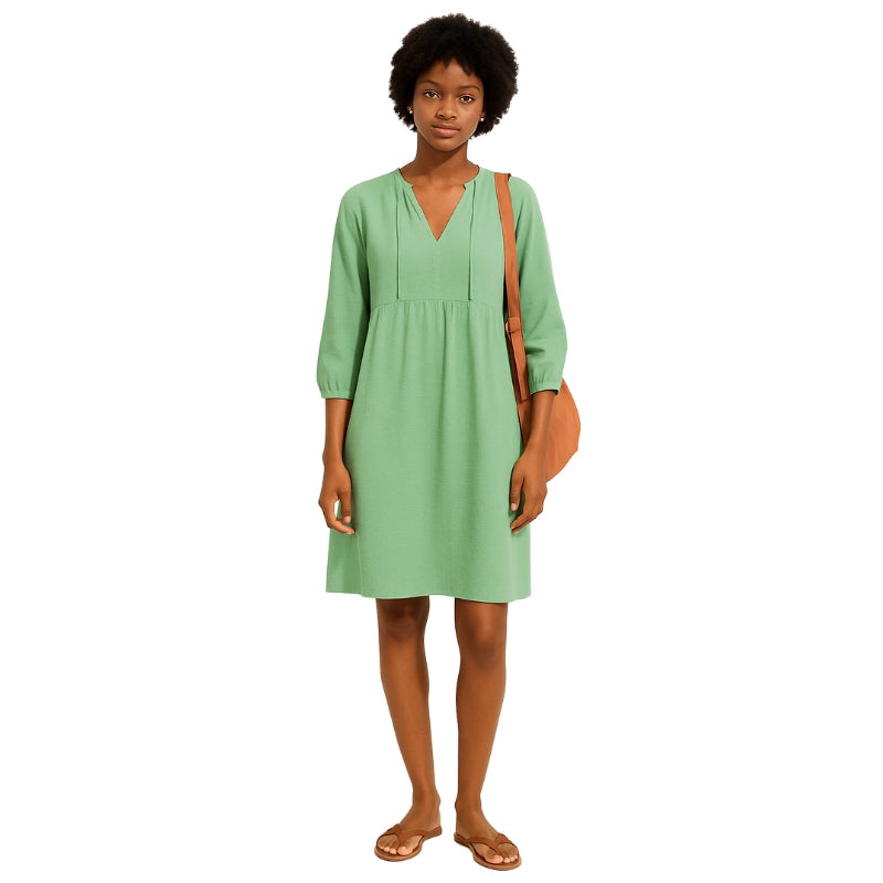 Audrey – Oversized Skjortekjole med V Hals og Sidelommer