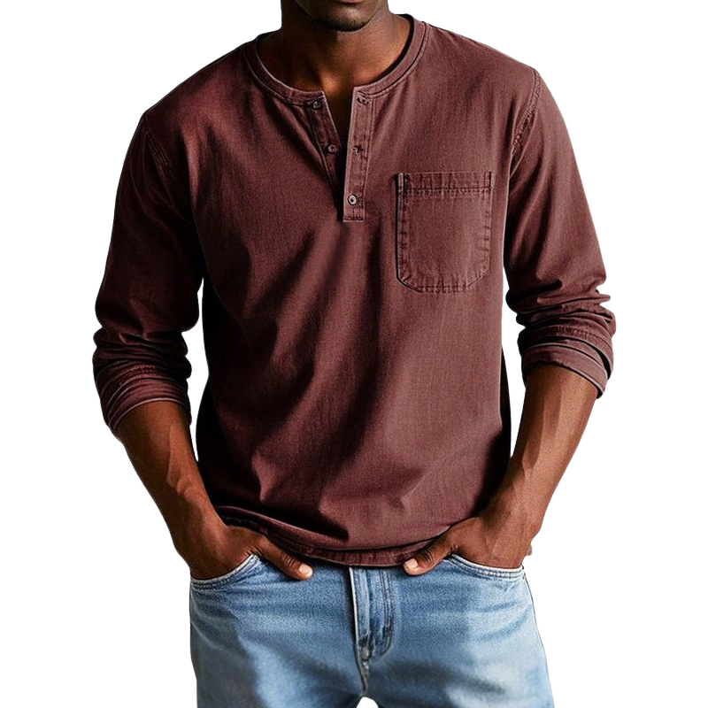 Marvin – Langærmet Skjorte med Rund Hals og Brystlomme