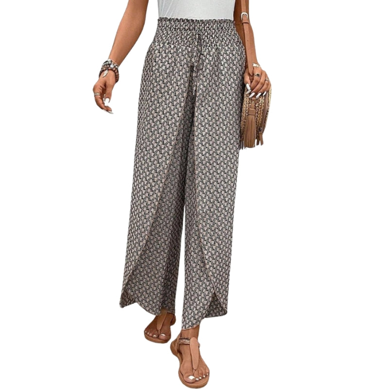 Caitlin – Vide Bukser med Elastisk Talje og Geometrisk Mønster