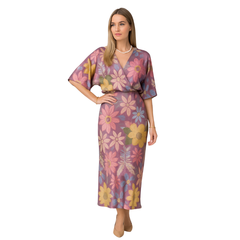 Brielle – Lang Maxikjole med Blomstermønster og Knapper foran