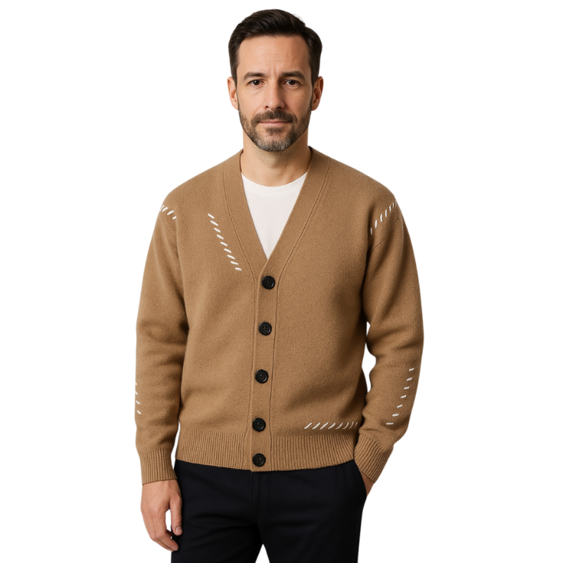 Albert – Langærmet V hals sweater med knaplukning foran