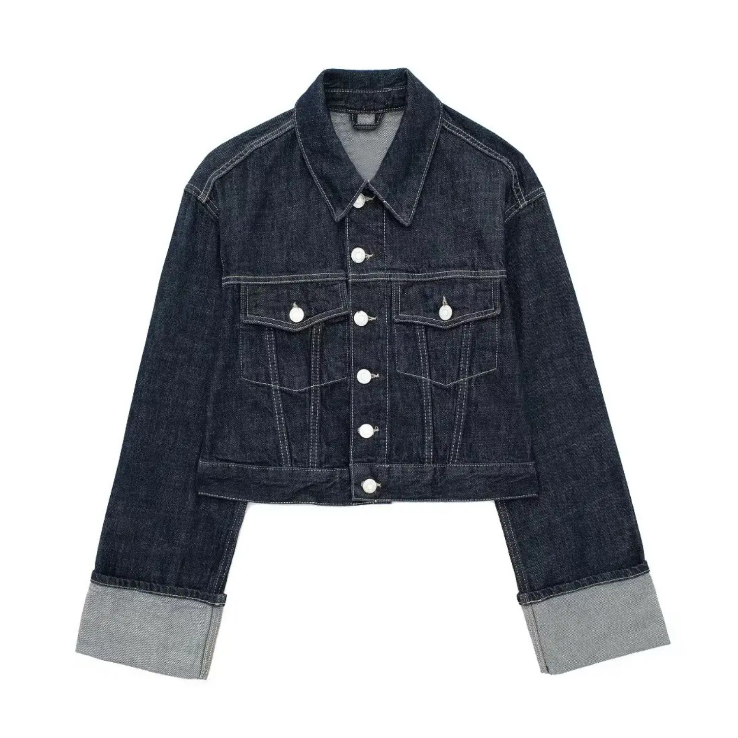 Astrid | Retro Denim Sæt med Splice-Design – Jakke og Bukser