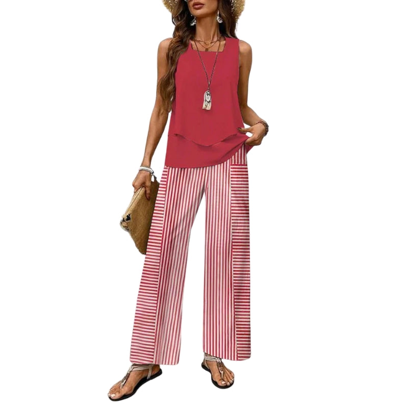 Mira – To-delt Sæt med Kvadratisk Halsudskæring og Planteprint