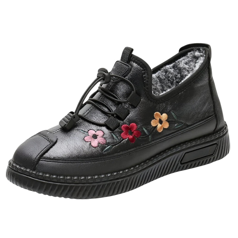 Grace - Floral Pyntede Sneakers med Rund Tå og Pelsfoering