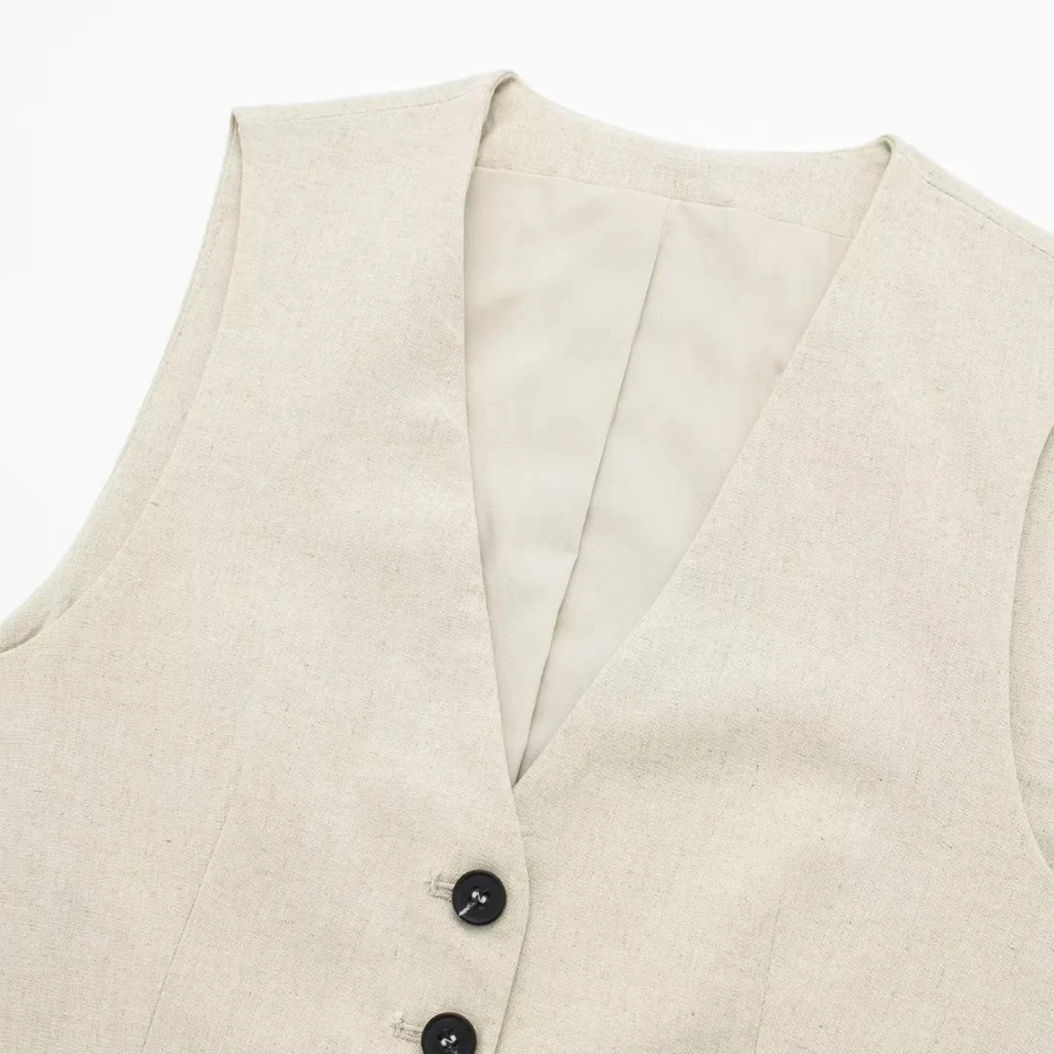 Johanne | Elegant Linned Sæt med Ærmeløs Vest og Shorts