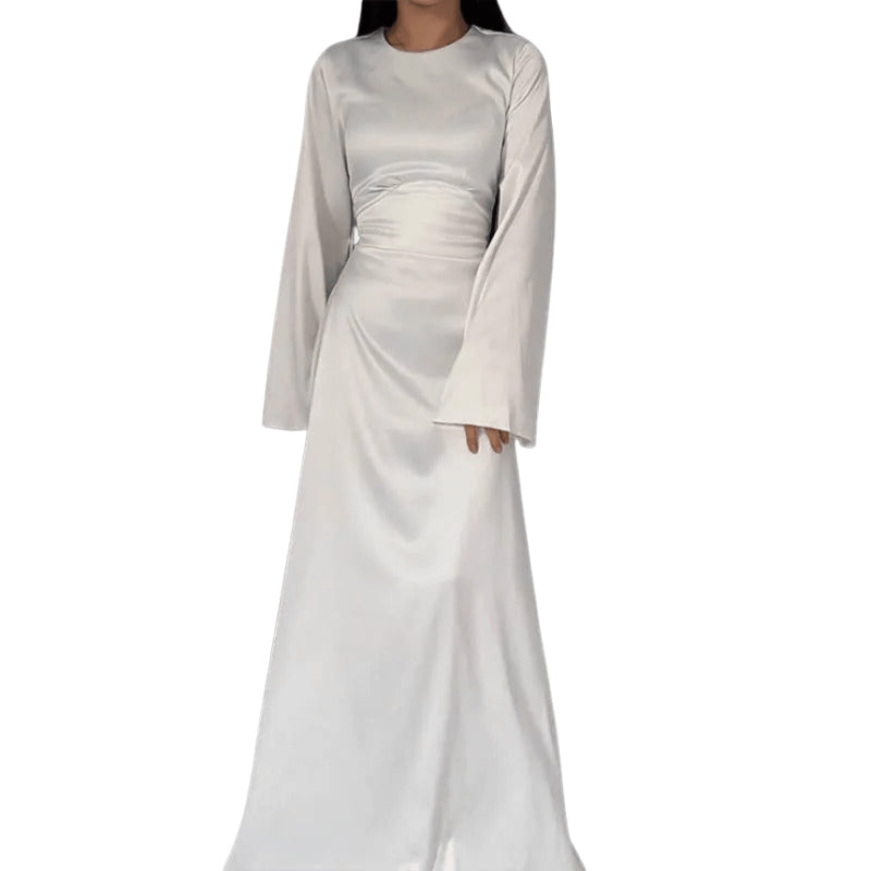 Claudia – Modern Maxi Kjole med Lange Ærmer og Rund Hals